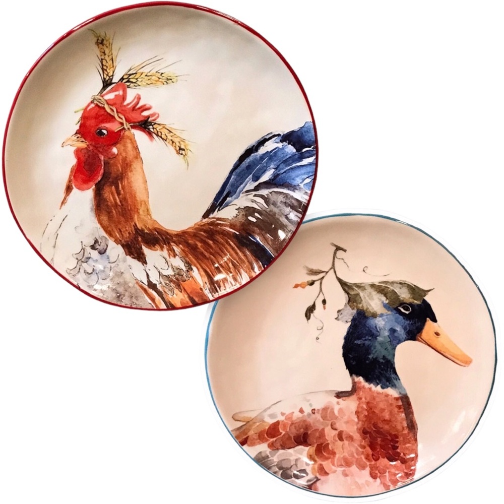 PIER 1 Rooster & Mallard Decorative 8.5” Hand-painted Plates
